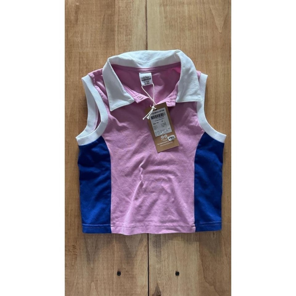 Fred's World by Green Cotton Pink Colorblock Sleeveless Polo Shirt Girl 6Y NEW